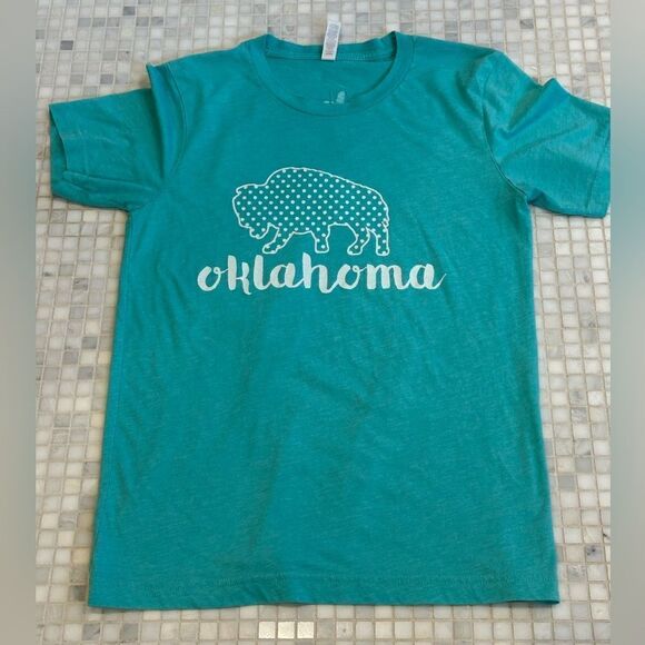 Tops - Oklahoma Bison State Seal Teal Cotton T-Shirt